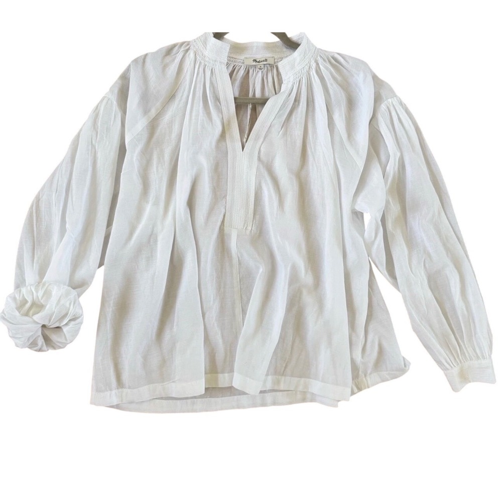 NWT MADEWELL Shirred Popover Medium White Relaxed Coastal Boho Minimalist $82